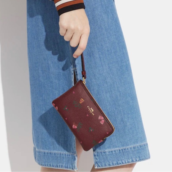 NWT COACH Limited Edition- Corner Zip Wristlet With Holiday Bells Print - Picture 5 of 7